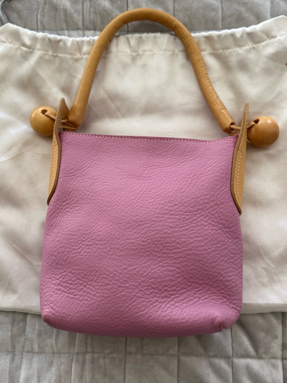 Furla Pink Pebbled Leather Shoulder Bag with Tan Handle